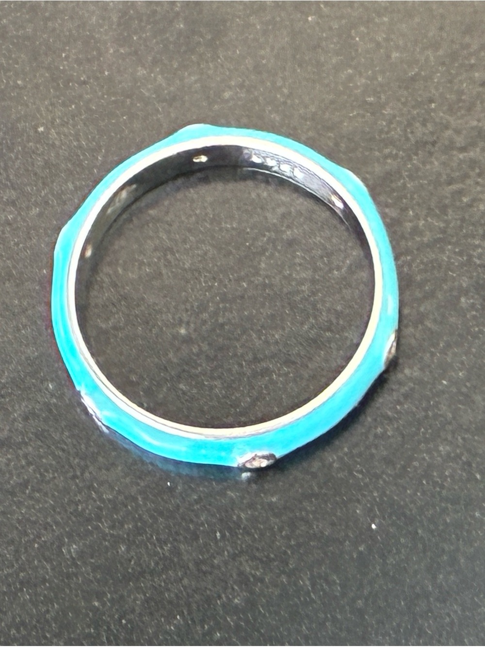 Sterling Silver Turquoise Enamel Ring with Crystal Accent - Picture 3 of 7